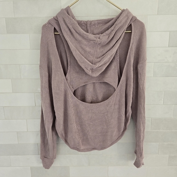 Free People FP Movement Back Into It Cutout Hoodie Sweatshirt Moonlight Mauve XS - Picture 7 of 9